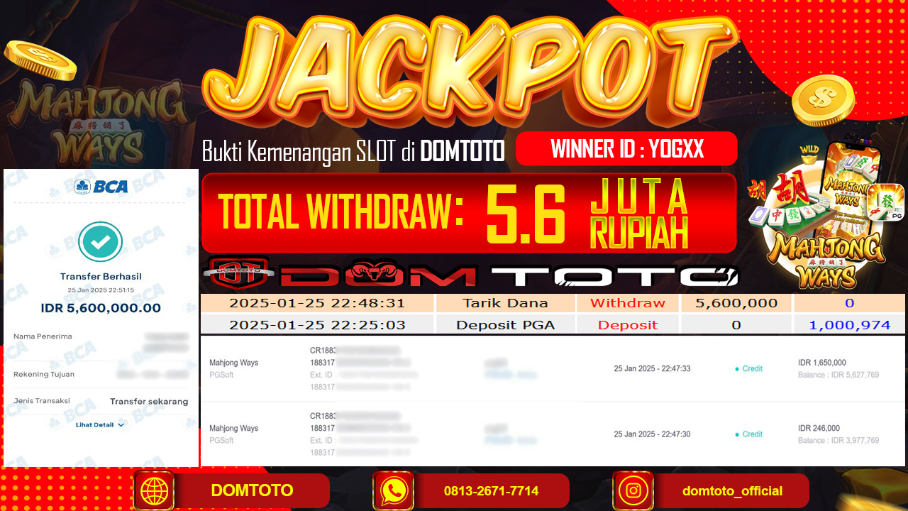 JACKPOT SLOT MAHJONG WAYS  25 JANUARI 2025